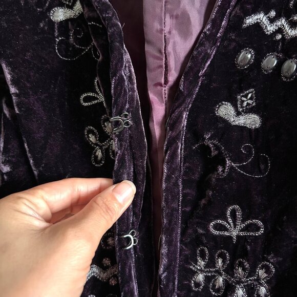 Chicos Women's Sz XL Velvet Embroidered Open Front Jacket Purple - Picture 10 of 14